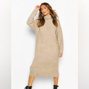 Boohoo Tan Long Sleeve Sweater Dress